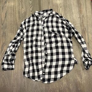 Hollister Plaid Striped Button-Down Shirt Long Sleeve Lightweight Black White L